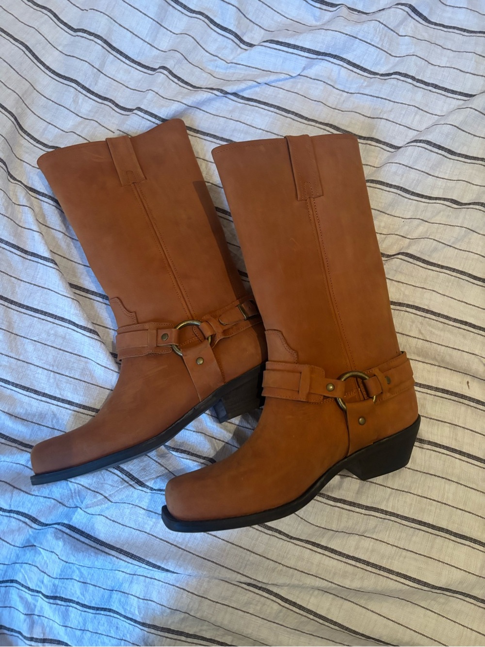 Jeffrey Campbell Waylon Women’s Tan Leather Mid-Calf Harness Boots 7.5 NEW